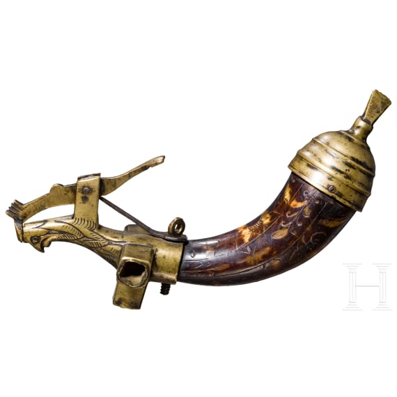 Z&uuml;ndkrautflasche mit Radschlossschl&uuml;ssel, deutsch, um 1580
