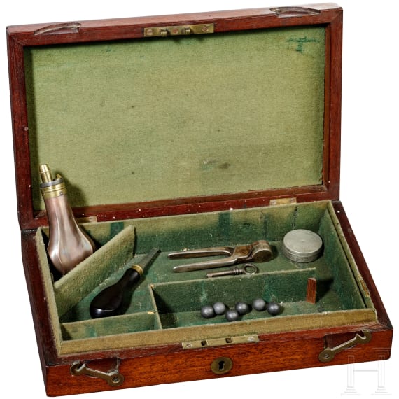 Pistolenkasten mit Zubeh&ouml;r, England, 1. H&auml;lfte 19. Jhdt.
