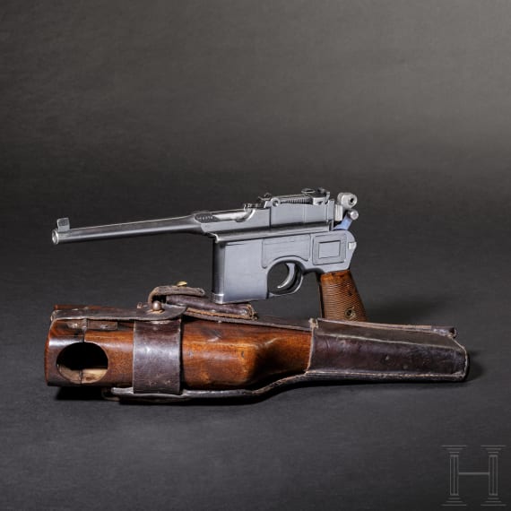 Mauser C 96, "Wartime Commercial", mit Anschlagkasten und Leder