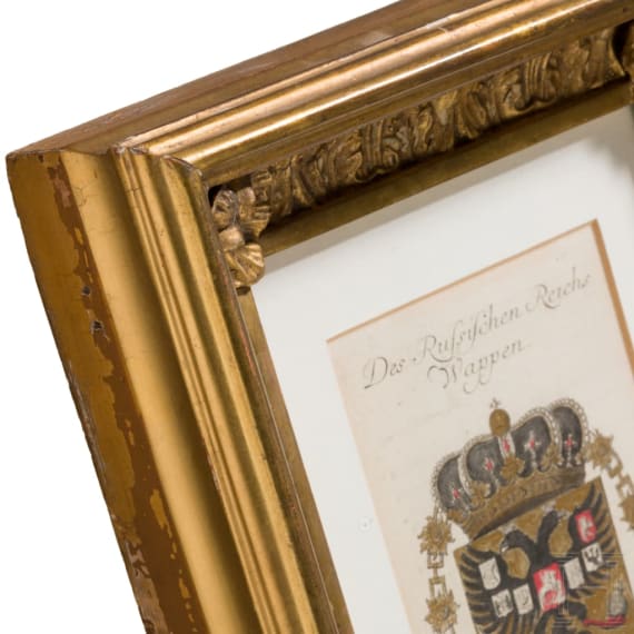 Vergoldete Grafik des kaiserlichen Doppeladlers, 19. Jhdt.