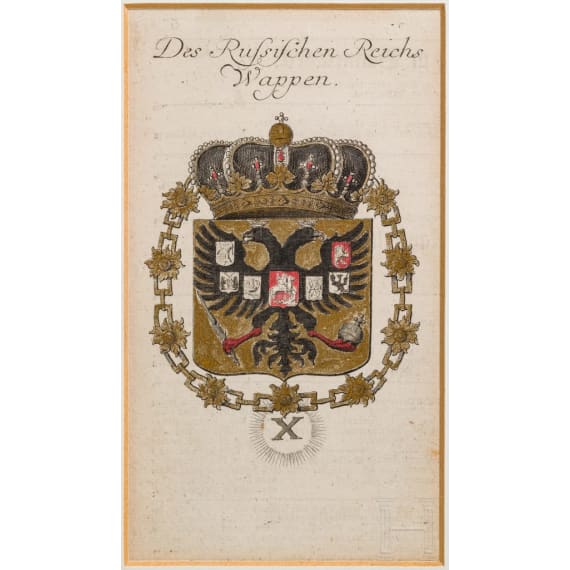 Vergoldete Grafik des kaiserlichen Doppeladlers, 19. Jhdt.