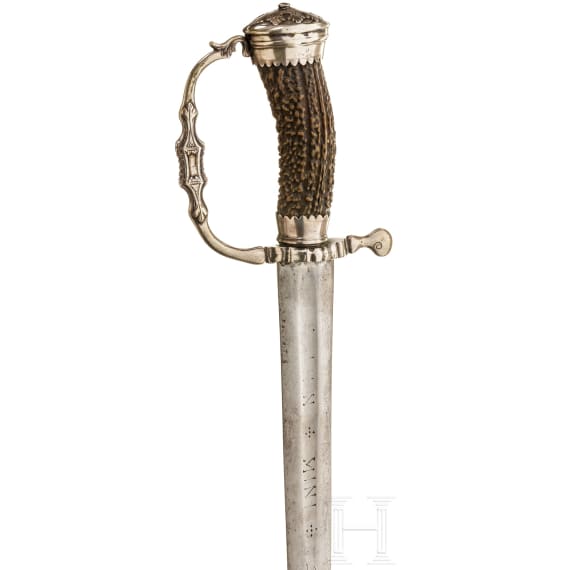 Silbermontiertes Jagdschwert, deutsch, um 1680