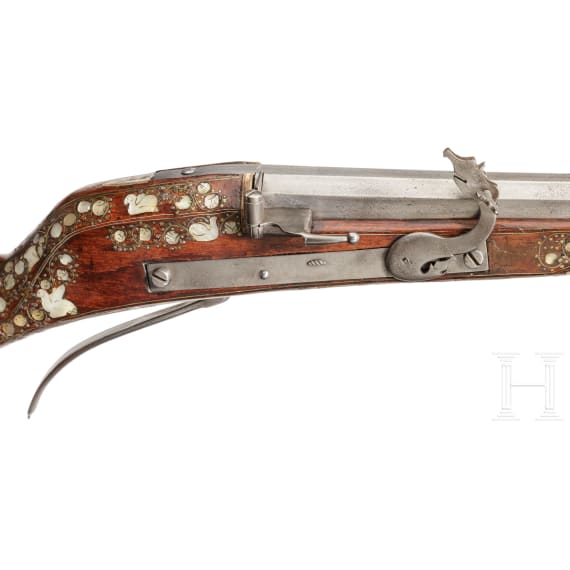 An important mother-of-pearl-inlaid matchlock-musket, Dresden, circa 1580/90