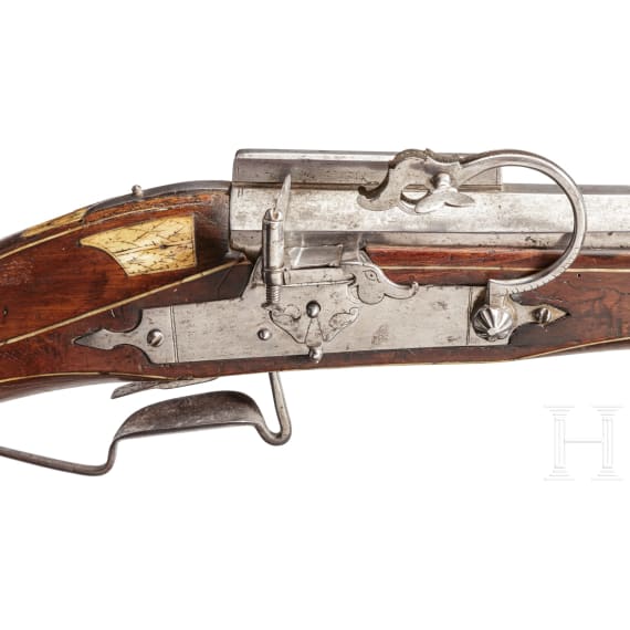 A bone-inlaid German matchlock musket, dated 1610
