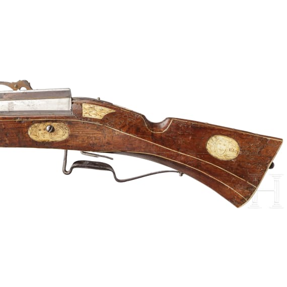 A bone-inlaid German matchlock musket, dated 1610