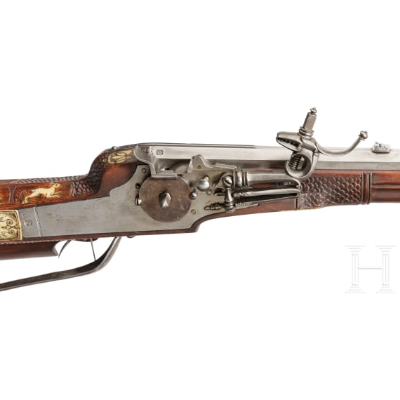 A South German wheellock rifle from the armoury of the princes of Salm-Reifferscheidt, dated 1649