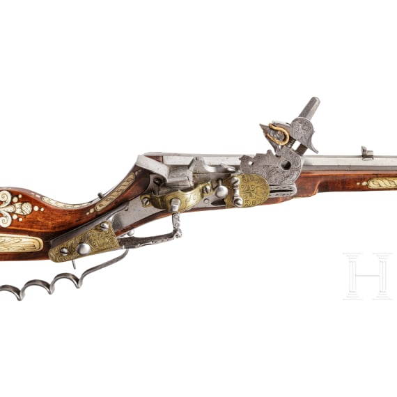 A Silesian wheel-lock teschinke with brass adorned lock, circa 1650