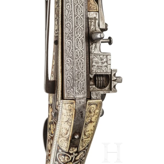 A profusely bone-inlaid South German wheel-lock puffer with etched barrel, circa 1590