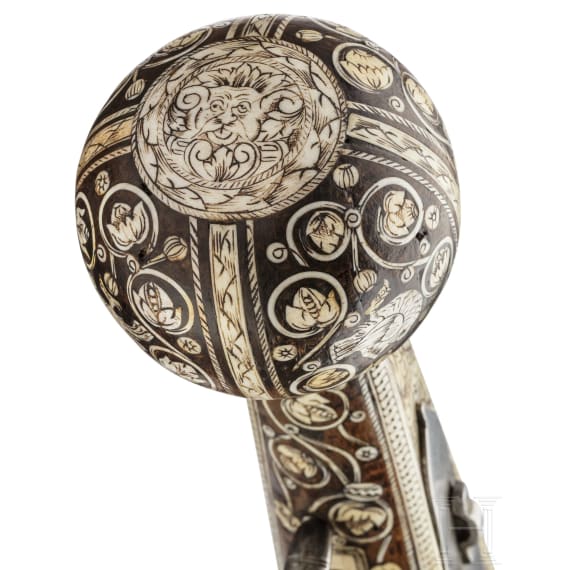A profusely bone-inlaid South German wheel-lock puffer with etched barrel, circa 1590
