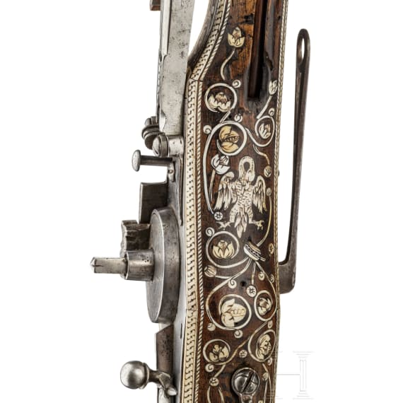 A profusely bone-inlaid South German wheel-lock puffer with etched barrel, circa 1590