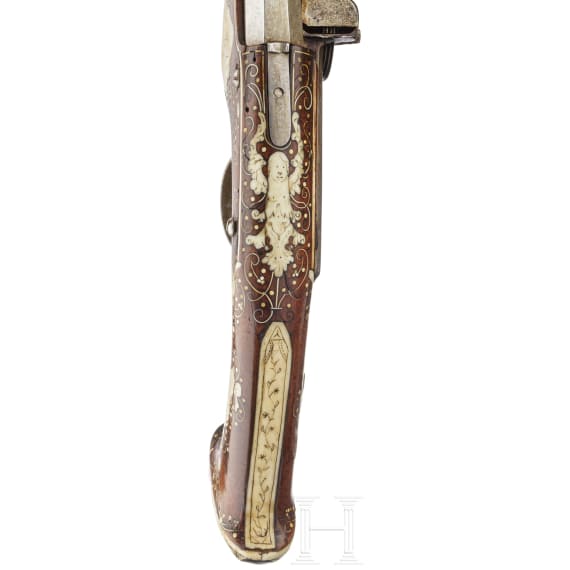 A long, bone-inlaid South German wheellock pistol, circa 1630