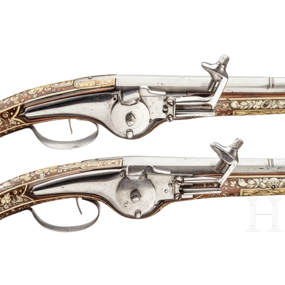 A pair of long bone-inlaid wheellock pistols, Teschen, circa 1630