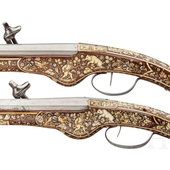 A pair of long bone-inlaid wheellock pistols, Teschen, circa 1630