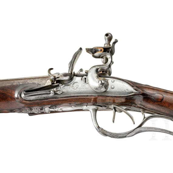 A gold-damascened flintlock side-by-side shotgun by Toupriant, Paris, circa 1770