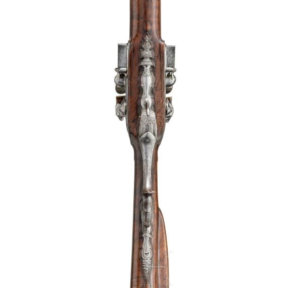 A gold-damascened flintlock side-by-side shotgun by Toupriant, Paris, circa 1770