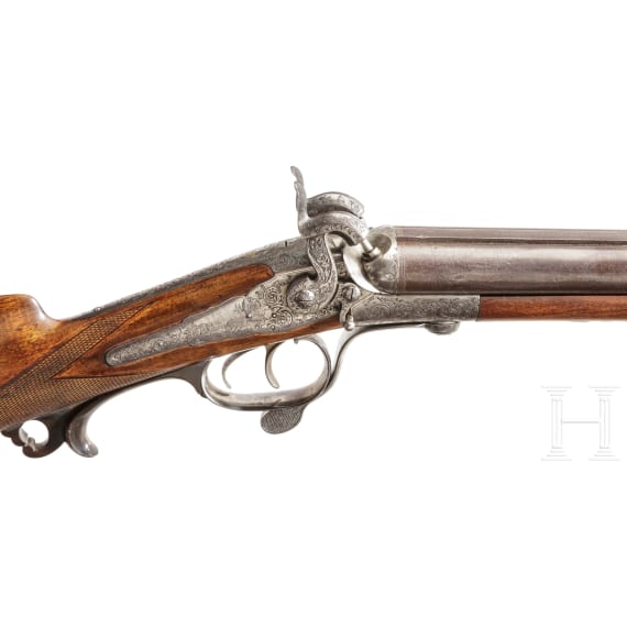 A side-by-side percussion shotgun by Barella, Magdeburg, with an imperial dedication