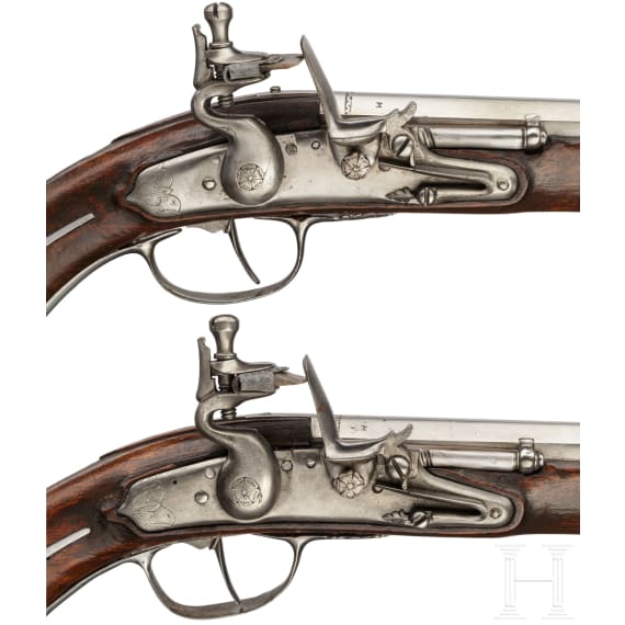 A rare pair of flintlock holster pistols made for superimposed loads, from the armoury of the Princes of Salm-Reifferscheidt-Dyck, northern German or Dutch, circa 1660