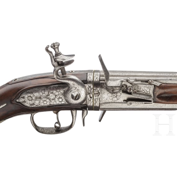 A rare German four-shot flintlock wender pistol for superimposed charges, circa 1660/70