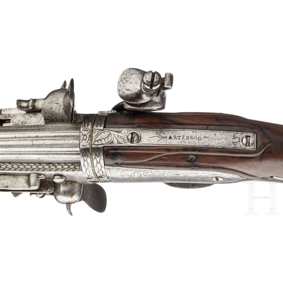 A rare German four-shot flintlock wender pistol for superimposed charges, circa 1660/70