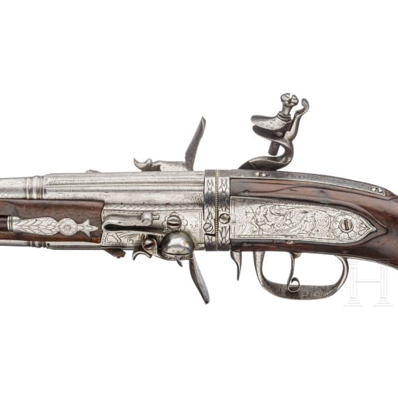 A rare German four-shot flintlock wender pistol for superimposed charges, circa 1660/70