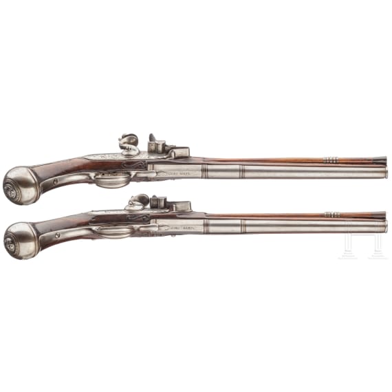 A pair of German over-and-under flintlock pistols, circa 1690/1700
