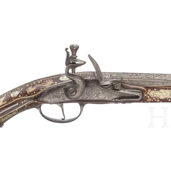 A Bohemian flintlock pistol with lavish bone inlays, circa 1690/1700