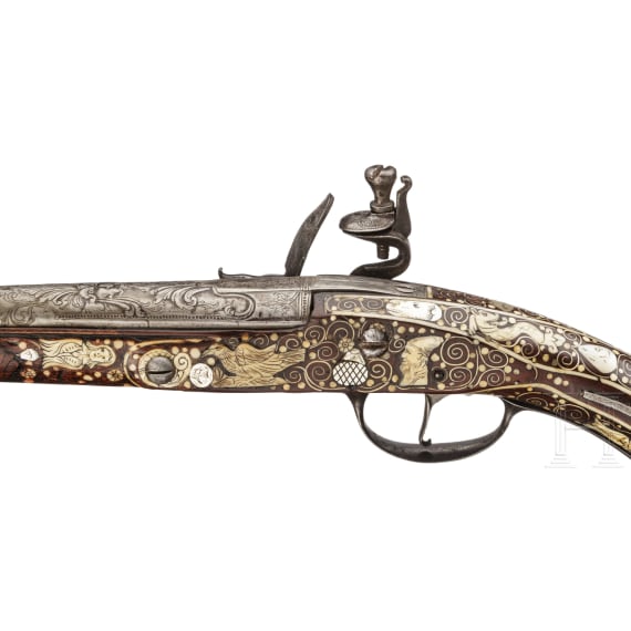 A Bohemian flintlock pistol with lavish bone inlays, circa 1690/1700