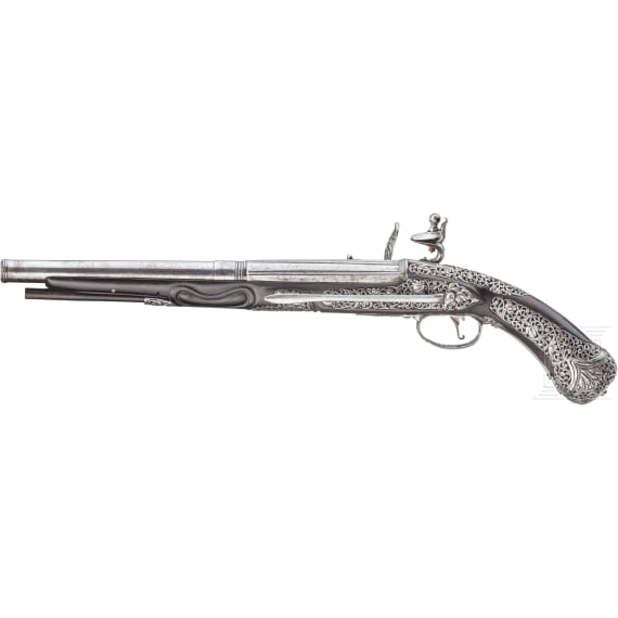 A chiselled flintlock pistol, Brescia, late 17th century