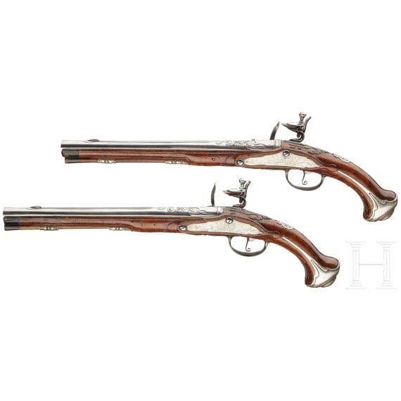 A pair of flintlock pistols from the armoury of Ernest Louis, Landgrave of Hesse-Darmstadt (1667 - 1739), Friedrich Osterman in Copenhagen, circa 1700