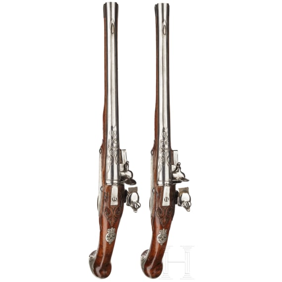 A pair of flintlock pistols from the armoury of Ernest Louis, Landgrave of Hesse-Darmstadt (1667 - 1739), Friedrich Osterman in Copenhagen, circa 1700