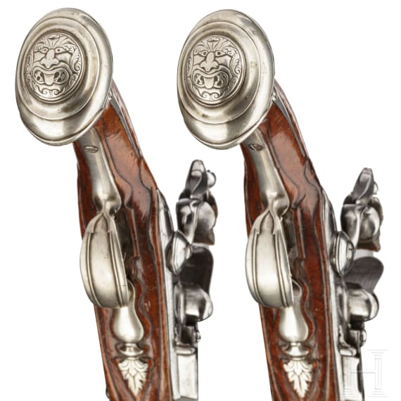 A pair of flintlock pistols from the armoury of Ernest Louis, Landgrave of Hesse-Darmstadt (1667 - 1739), Friedrich Osterman in Copenhagen, circa 1700