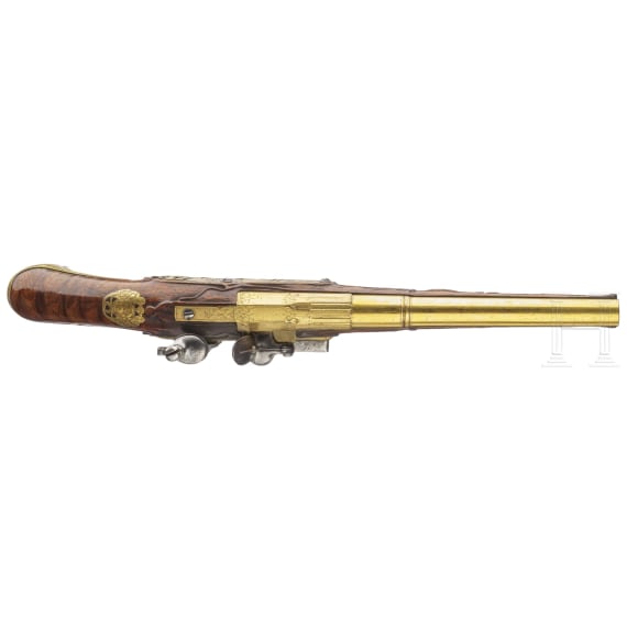 A splendid fire-gilt flintlock pistol by Jean Brion &agrave; Paris, circa 1710