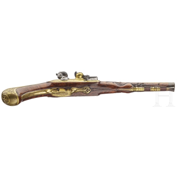 A splendid fire-gilt flintlock pistol by Jean Brion &agrave; Paris, circa 1710