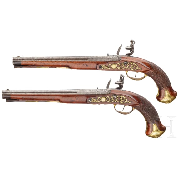 A pair of flintlock pistols, Meckel in Schwerin, circa 1730 and later