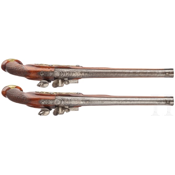 A pair of flintlock pistols, Meckel in Schwerin, circa 1730 and later
