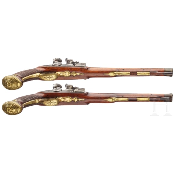A pair of flintlock pistols, Meckel in Schwerin, circa 1730 and later