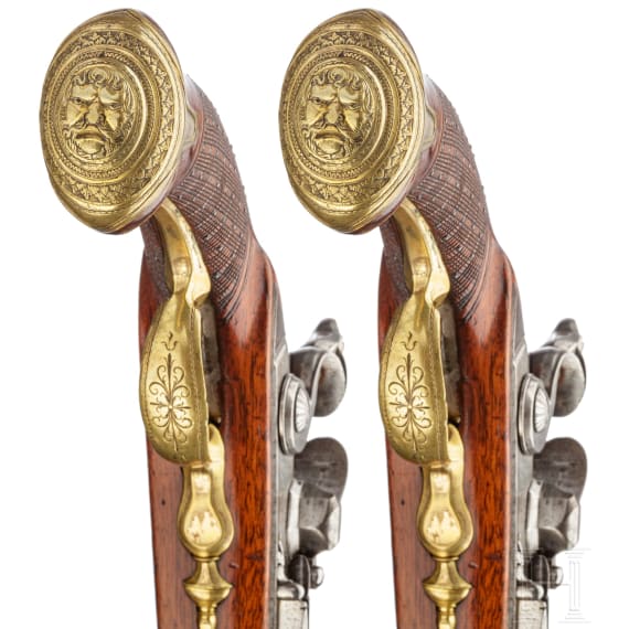 A pair of flintlock pistols, Meckel in Schwerin, circa 1730 and later
