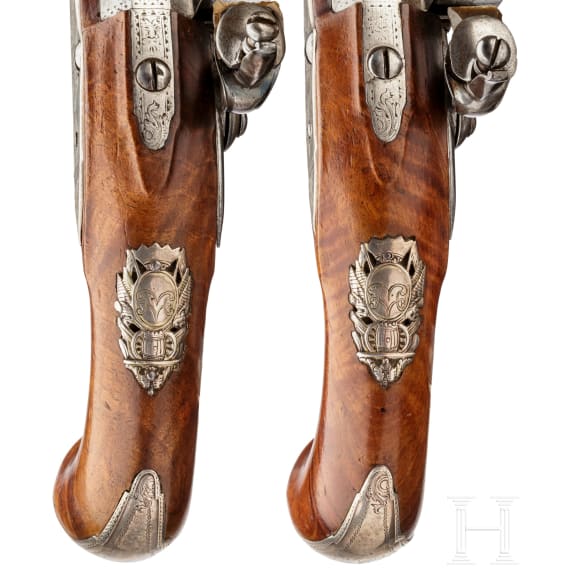 A pair of silver-mounted flintlock pistols, Wittemann in Gie&szlig;en, circa 1750