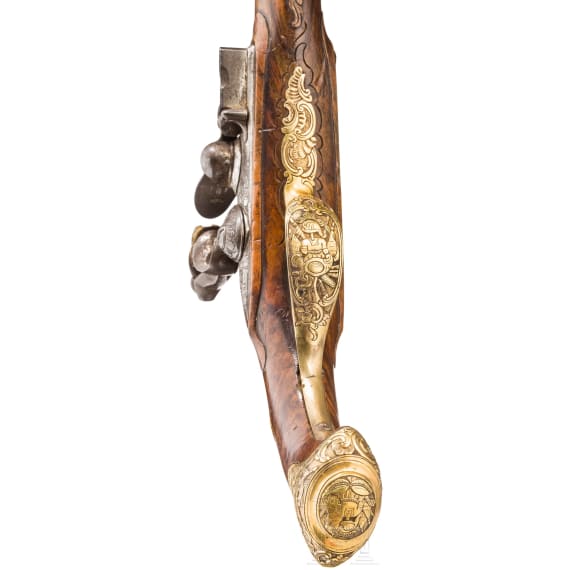 Silbereingelegte und geschnittene Steinschlosspistole, Morgenstern, Ellingen/Bayern, um 1760