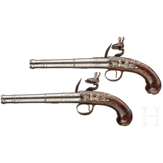 A pair of British Queen Anne flintlock pistols, Wilson (London), circa 1760