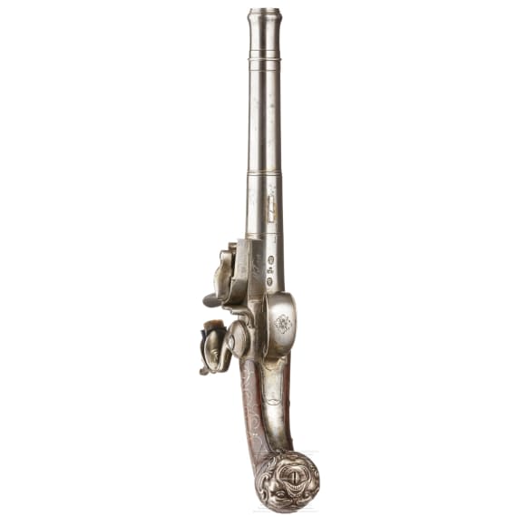 A pair of British Queen Anne flintlock pistols, Wilson (London), circa 1760