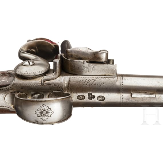 A pair of British Queen Anne flintlock pistols, Wilson (London), circa 1760