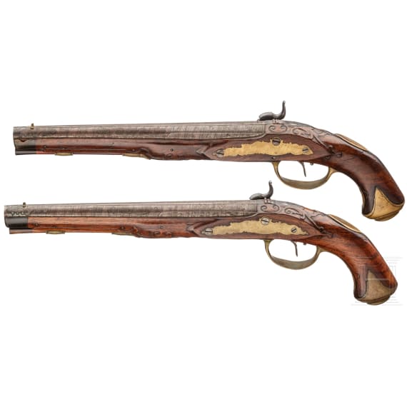 A pair of percussion pistols by Johann Christoph Kuchenreuter, Steinweg near Regensburg, ca. 1780