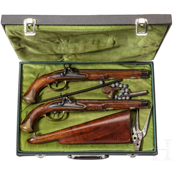 A pair of percussion pistols by Johann Christoph Kuchenreuter, Steinweg near Regensburg, ca. 1780