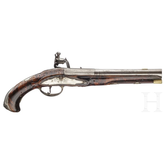Linksgesch&auml;ftete, silbermontierte Steinschlosspistole, Frankreich, um 1780