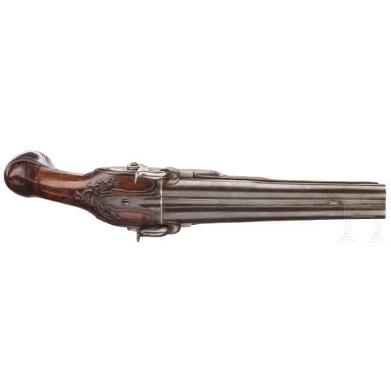 A French double-barrelled percussion pistol, circa 1780