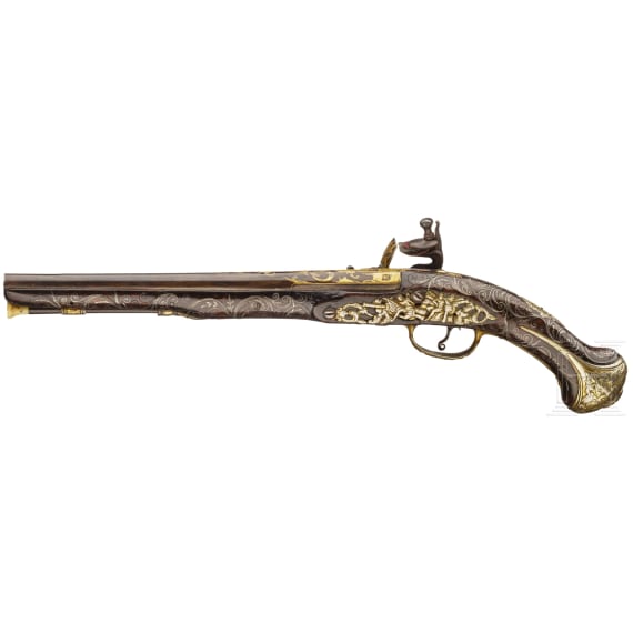 An Ottoman gold-damascened flintlock pistol (Kubur), circa 1800