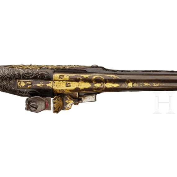 An Ottoman gold-damascened flintlock pistol (Kubur), circa 1800
