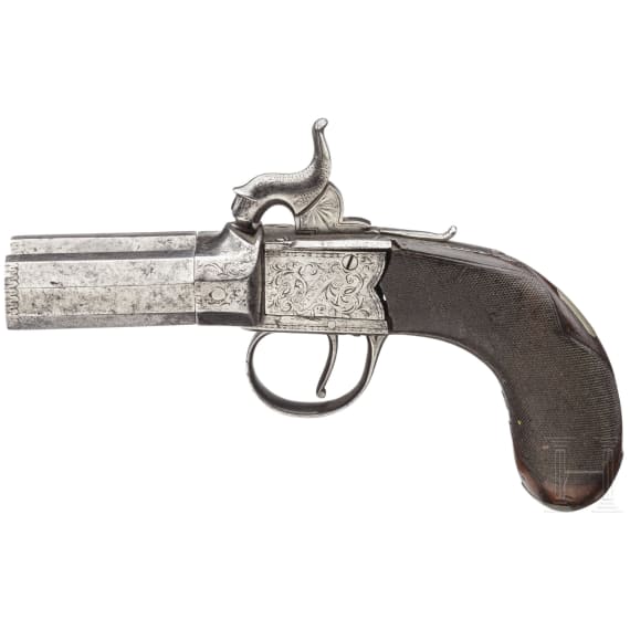 A double-barreled volley pistol by William Powell in Birmingham, circa 1840