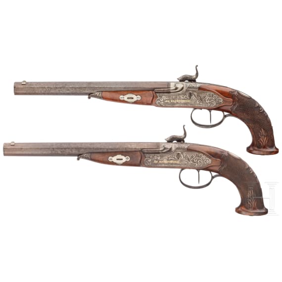 A cased pair of percussion pistols, Johann Adam Kuchenreuter in Regensburg, circa 1840